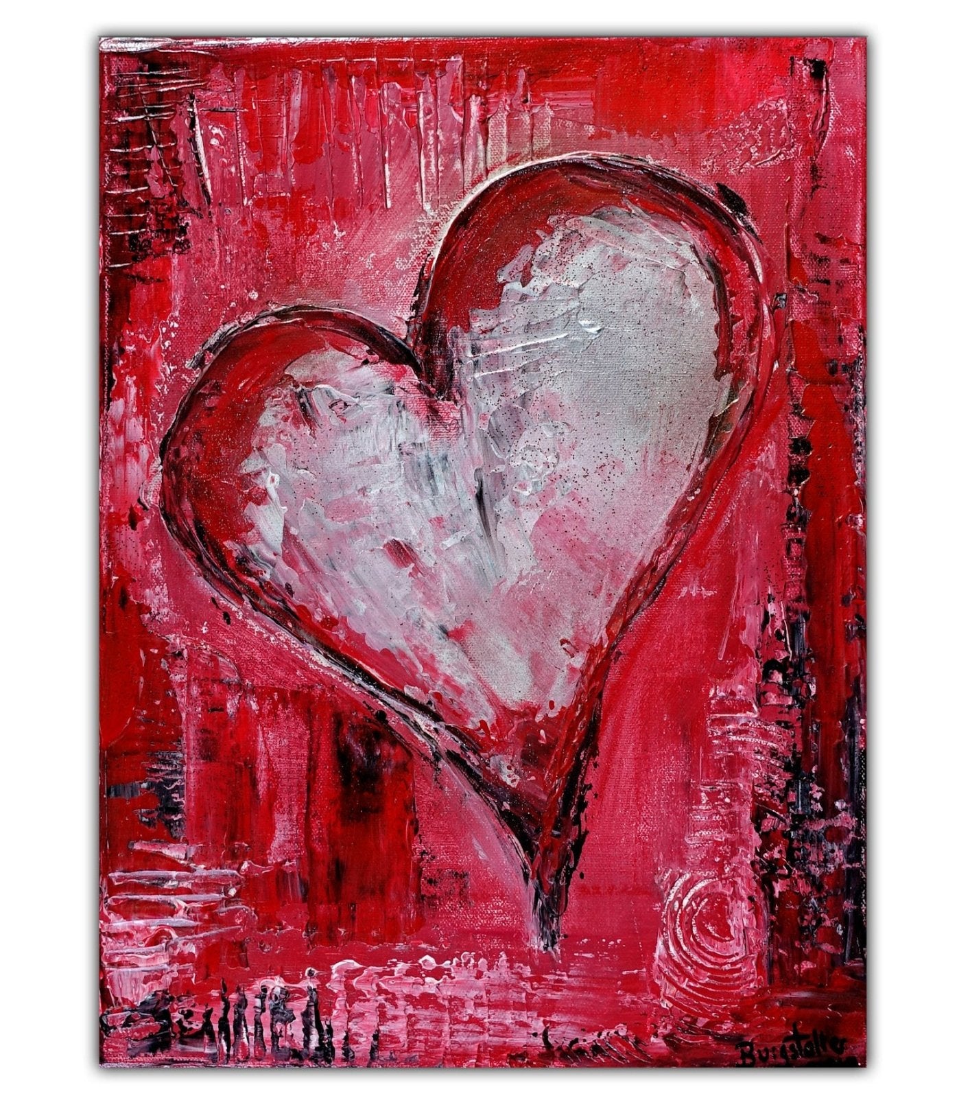 Herz Gemälde rot silber handgemalt Leinwandbild Acrylbild 30x40
