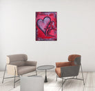 Rotes Herzbild mit Frau, Acrylgemälde Leinwand Partnergeschenk