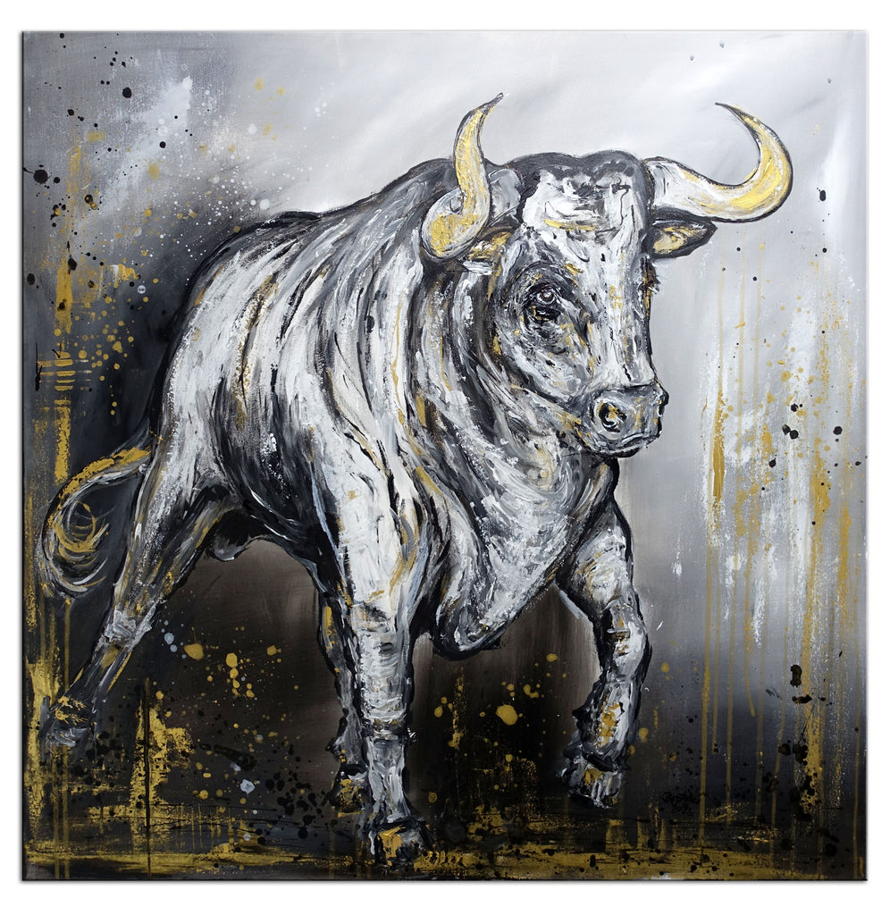 Stier Rot Wandbild roter Stier Bulle - Handgemaltes Stiergemälde XXL