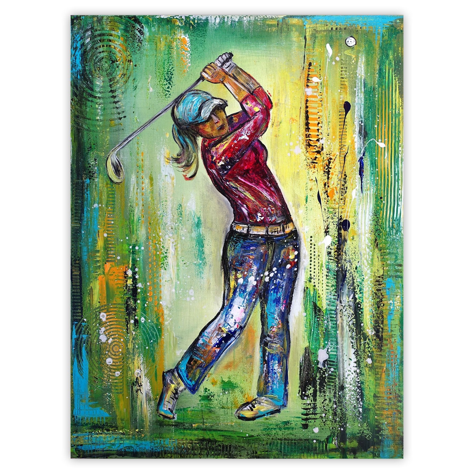 Golfbild handgemalt, Golf Gemälde Original Acrylbild 60x80
