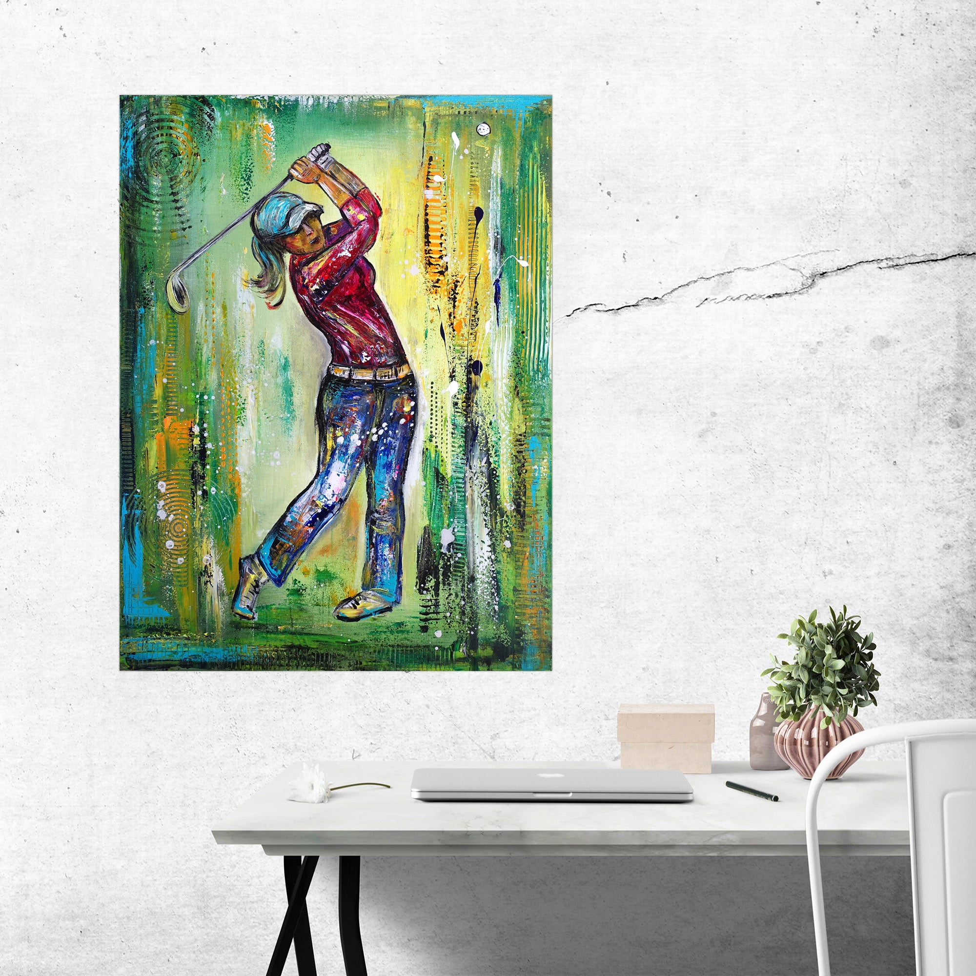Golfbild handgemalt, Golf Gemälde Original Acrylbild