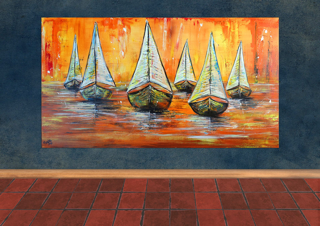 Segelboote Bilder gemalt Leinwand Acryl