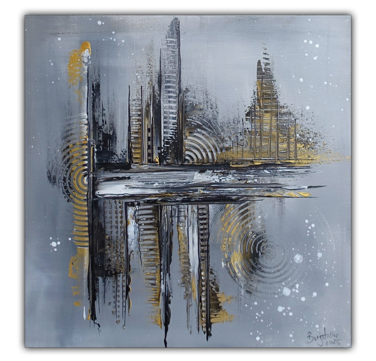 Silberform: Abstraktes Kunstbild silber gold Leinwandbild