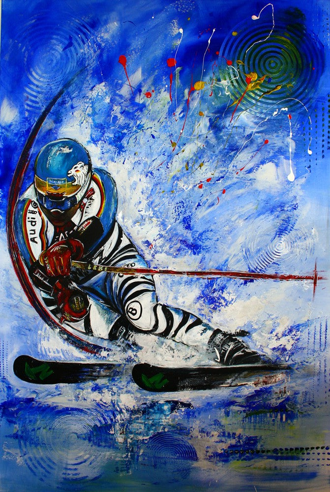 Handgemalte Skifahrerbilder in Acryl