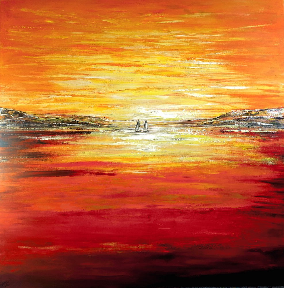 Sonnenuntergang 150x150 Wandbild XXL Moderne Malerei Segelboote Sunset Meer Maritim XL.jpg