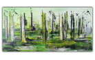 Stadtwald: Abstraktes Bild grün querformat - Original Gemälde 