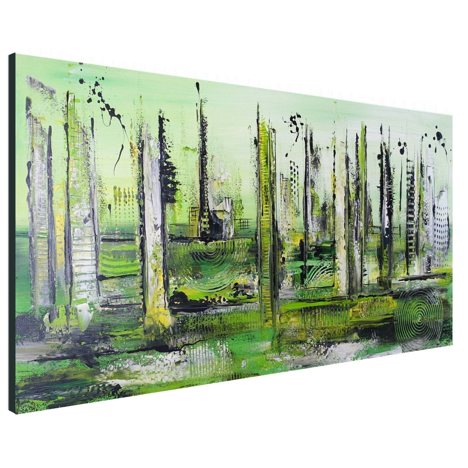 Stadtwald: Abstraktes Bild grün querformat - Gemälde Acryl 100x50