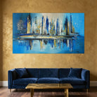 Stille Stadt: abstraktes Originalgemälde blau gold Leinwandbild
