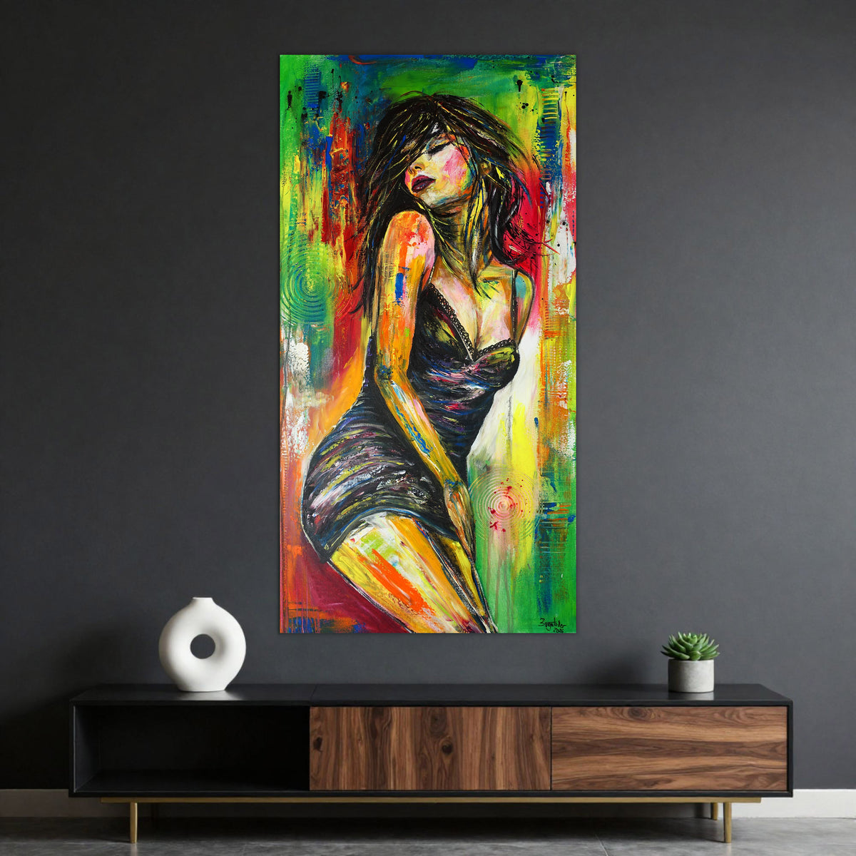 Frauen Gemälde bunt abstrakt, Leinwandbild 60x120
