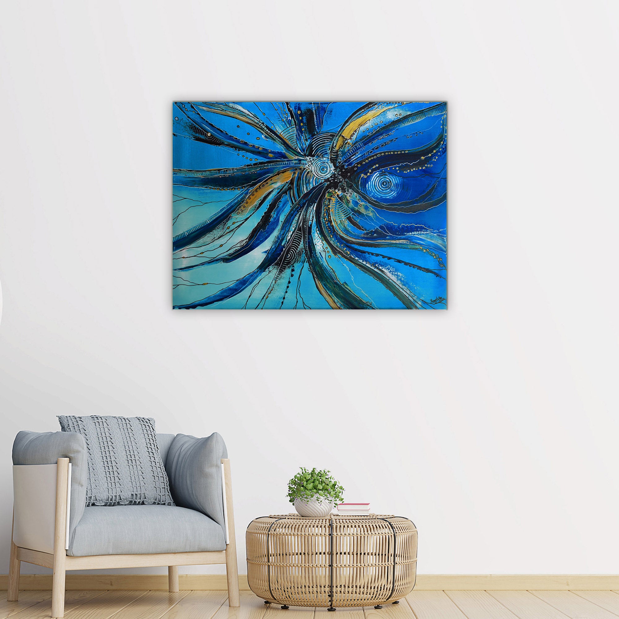 Abstraktes Original Gemälde blau, modernes Acrylbild