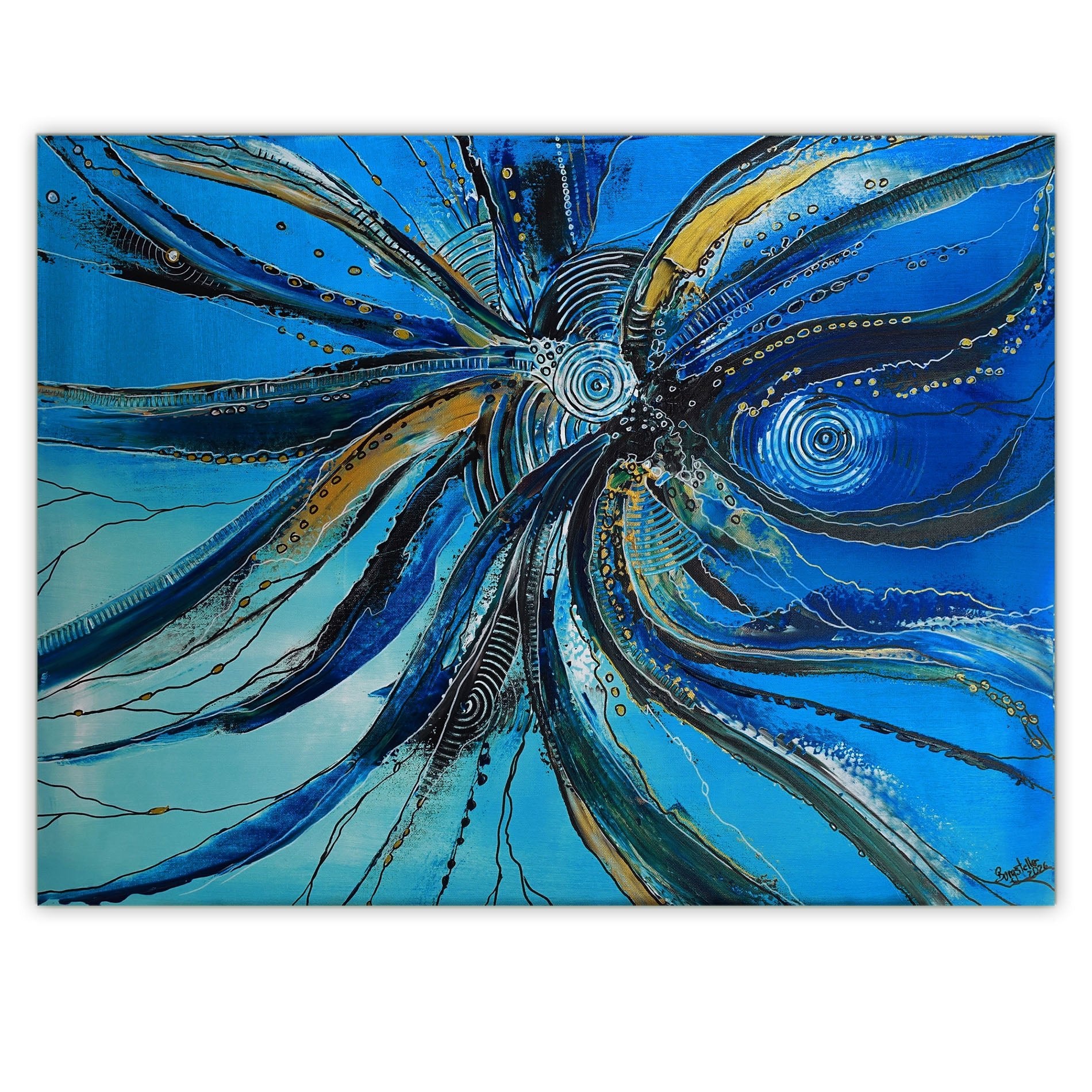 Strömung: abstraktes Original Gemälde blau, modernes Acrylbild