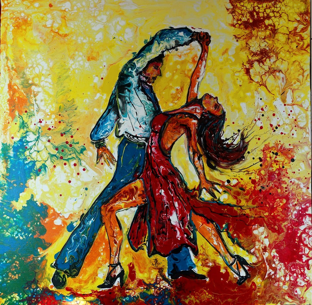 Tango Bild Tanzbilder handgemalt Tanz Kunst Malerei Tänzer Wandbild Acrylbild Gemälde 80x80.jpg