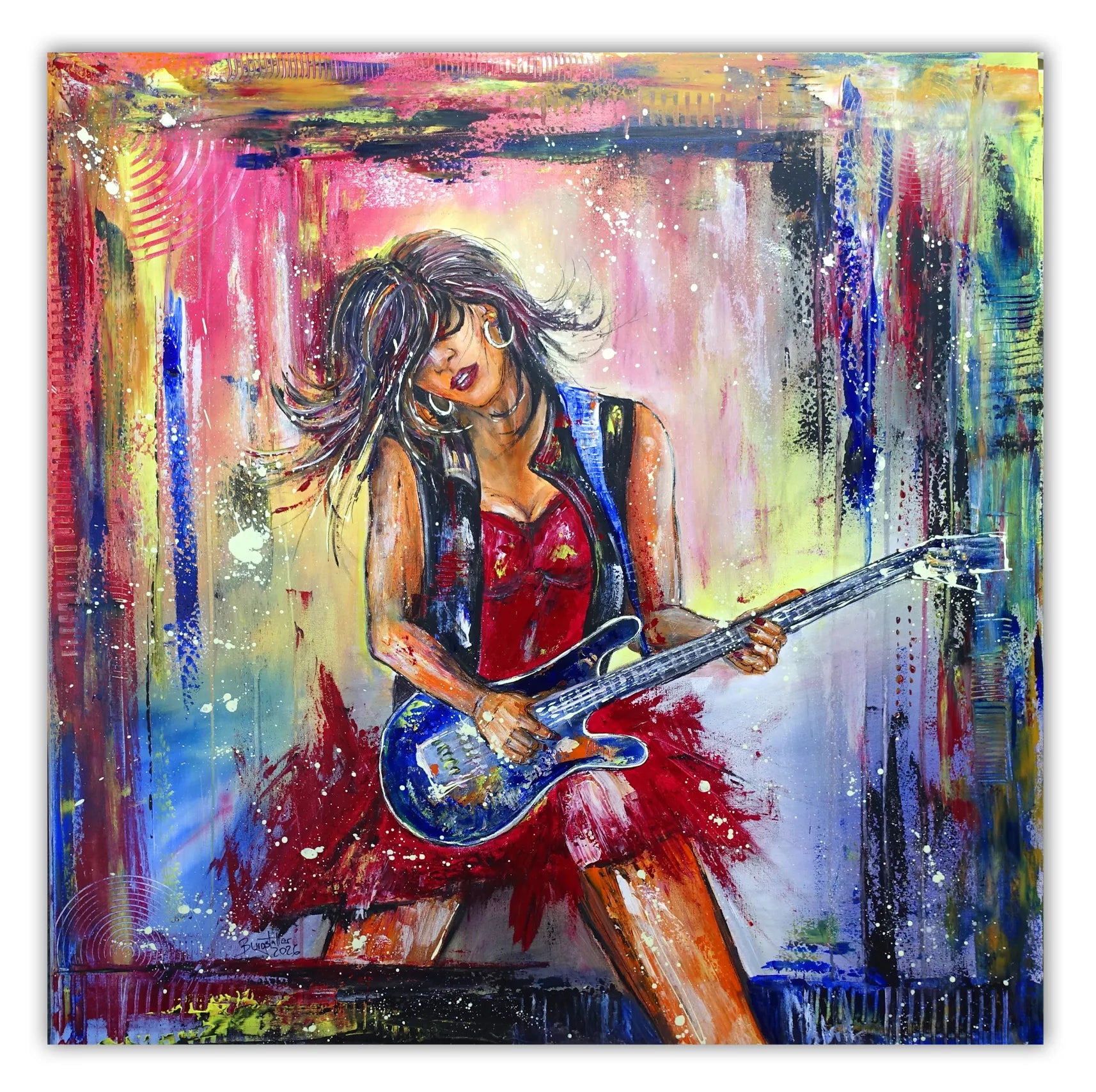 Musiker Gemälde Gitarristin handgemaltes Leinwandbild