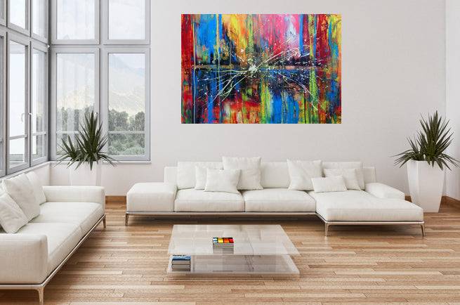 Torino abstrakte Malerei Acryl rot blaues Gemälde 145x100