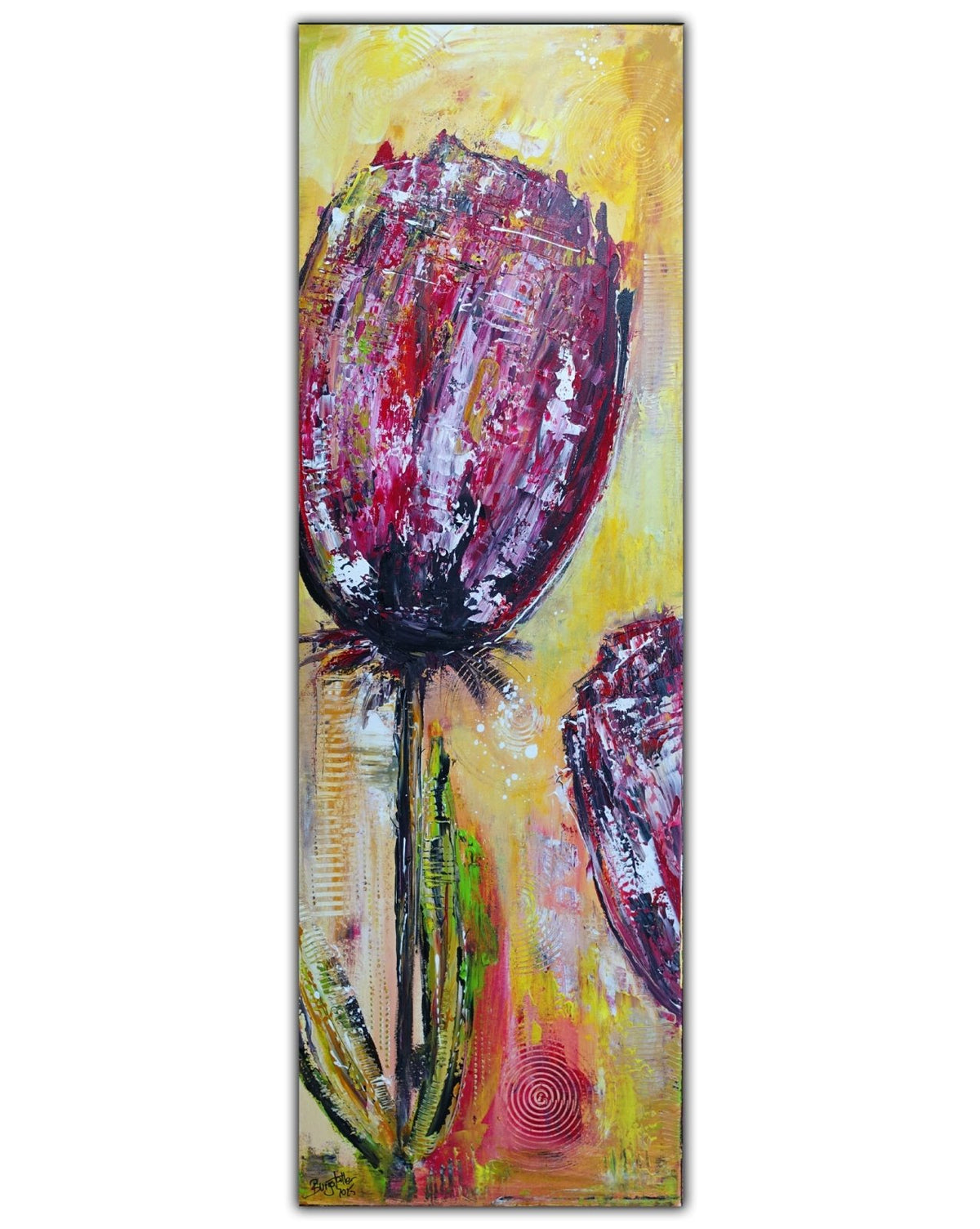 Tulpe abstrakt handgemalt, buntes Blumenbild Acrylgemälde