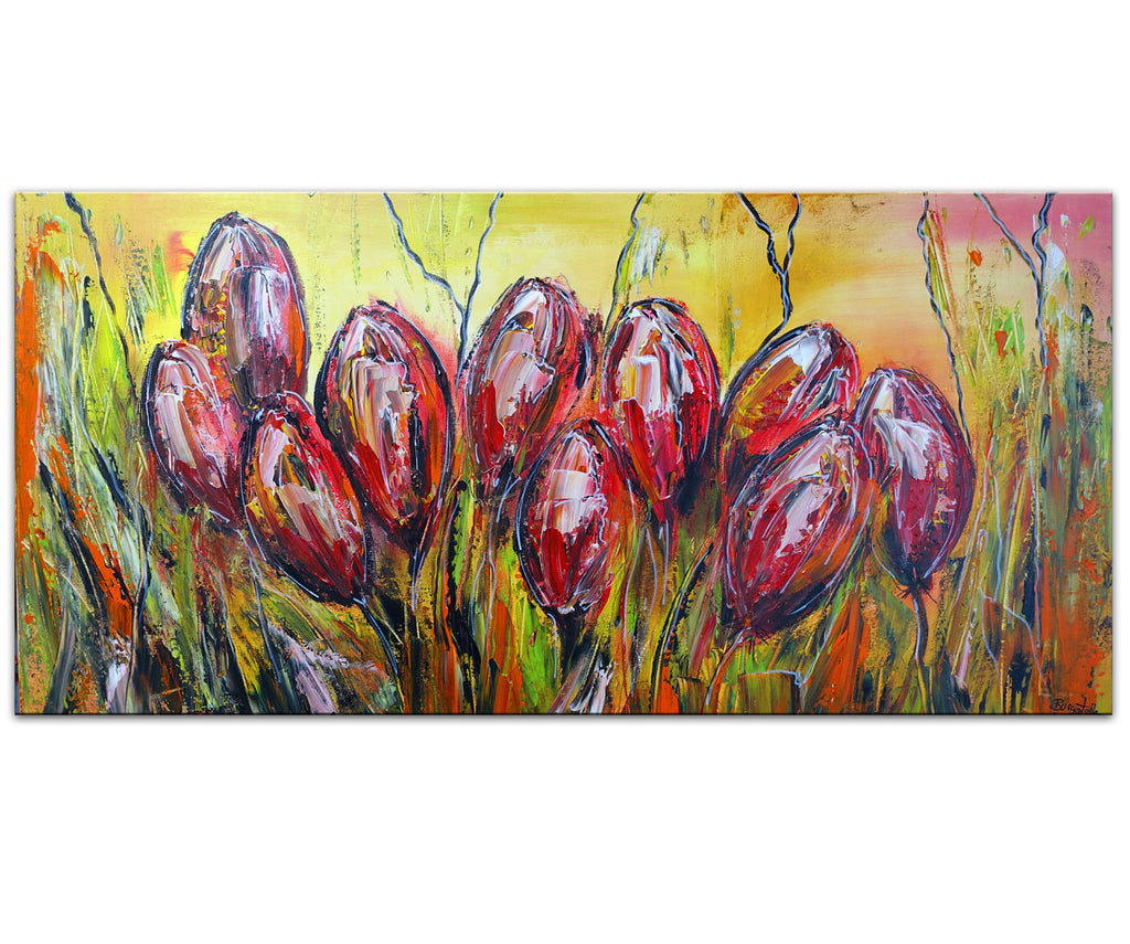 Tulpen Blumenbild - florales Wandbild in Acryl, Künstlerbild 100x50 cm