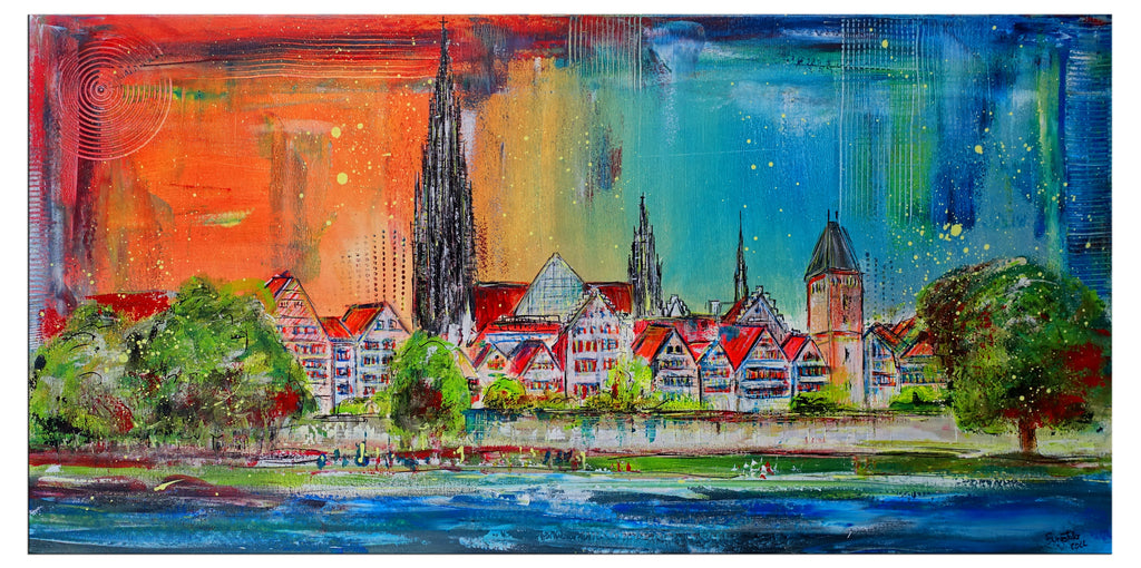 Ulm Skyline mit Münster - Stadtbild Gemälde Malerei 100x50