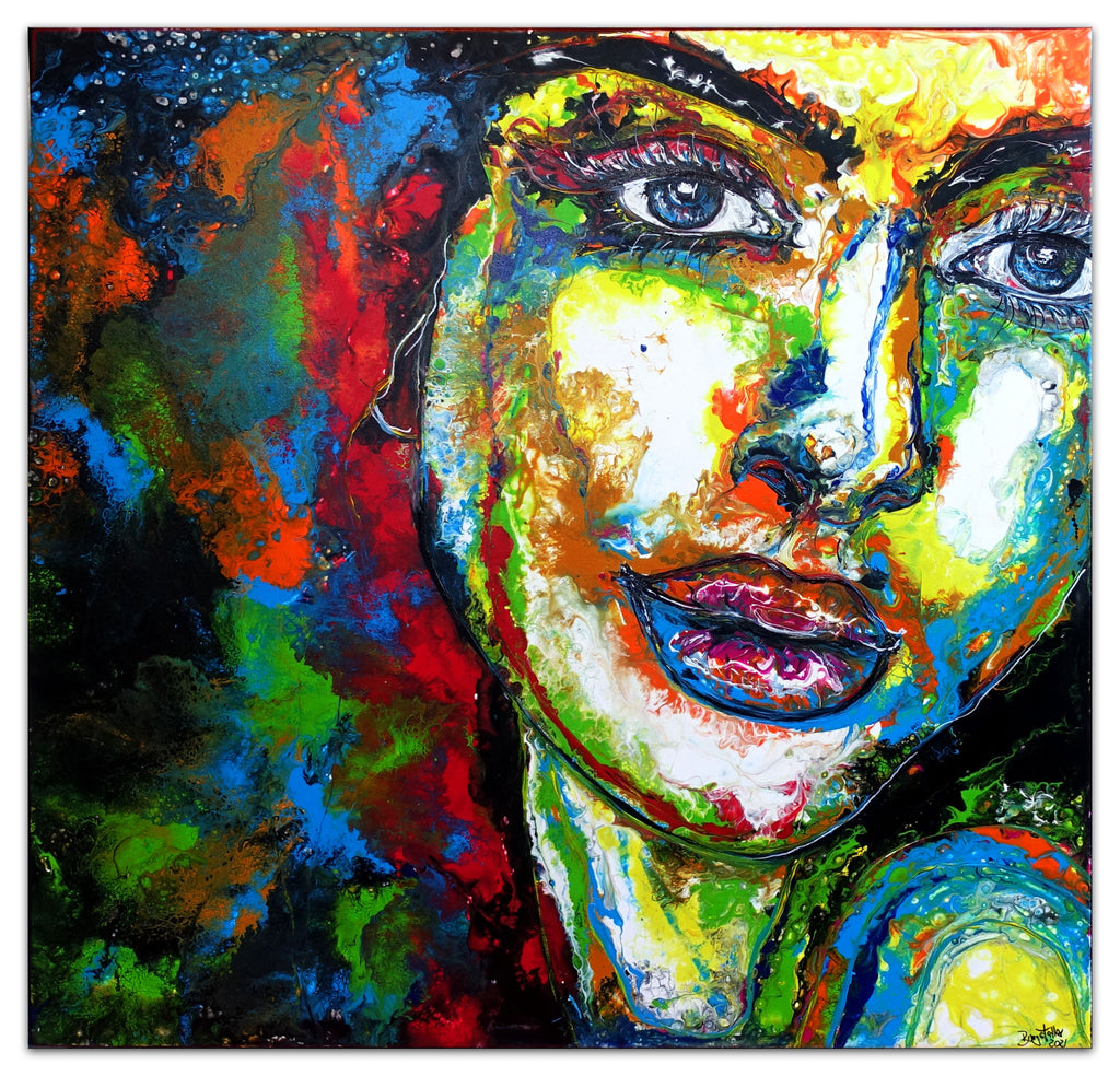 Uma - Leinwandbild Gesicht Frau bunt abstrakt gemalt 100x100cm