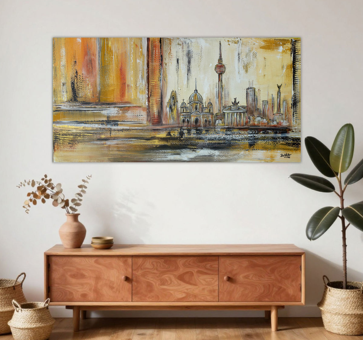 Urbanes Berlin modernes abstraktes Stadtgemälde Gold Ocker