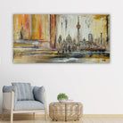 Berlin abstraktes Stadtgemälde Gold Ocker, Acrylbild 120×60 cm
