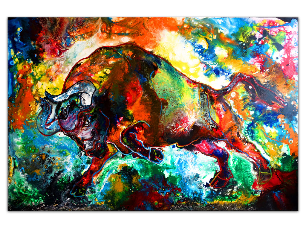 Veneno - Wandbild Wilder Stier Bulle abstrakt gemalt 150x100cm