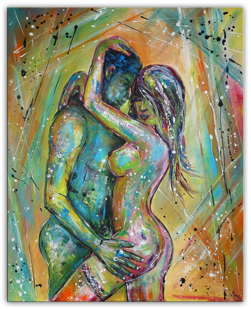 Vergnügen erotische Akt Malerei Erotik Gemälde Acrylbild grün 80x100