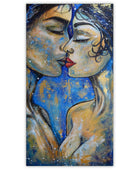 Liebespaar Gemälde blau gold abstrakt figurativ 60x120
