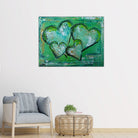 Vier Herzen handgemaltes Familien Herzbild grün 40x30