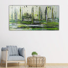 Abstraktes Acrylbild grün querformat modernes Gemälde w2