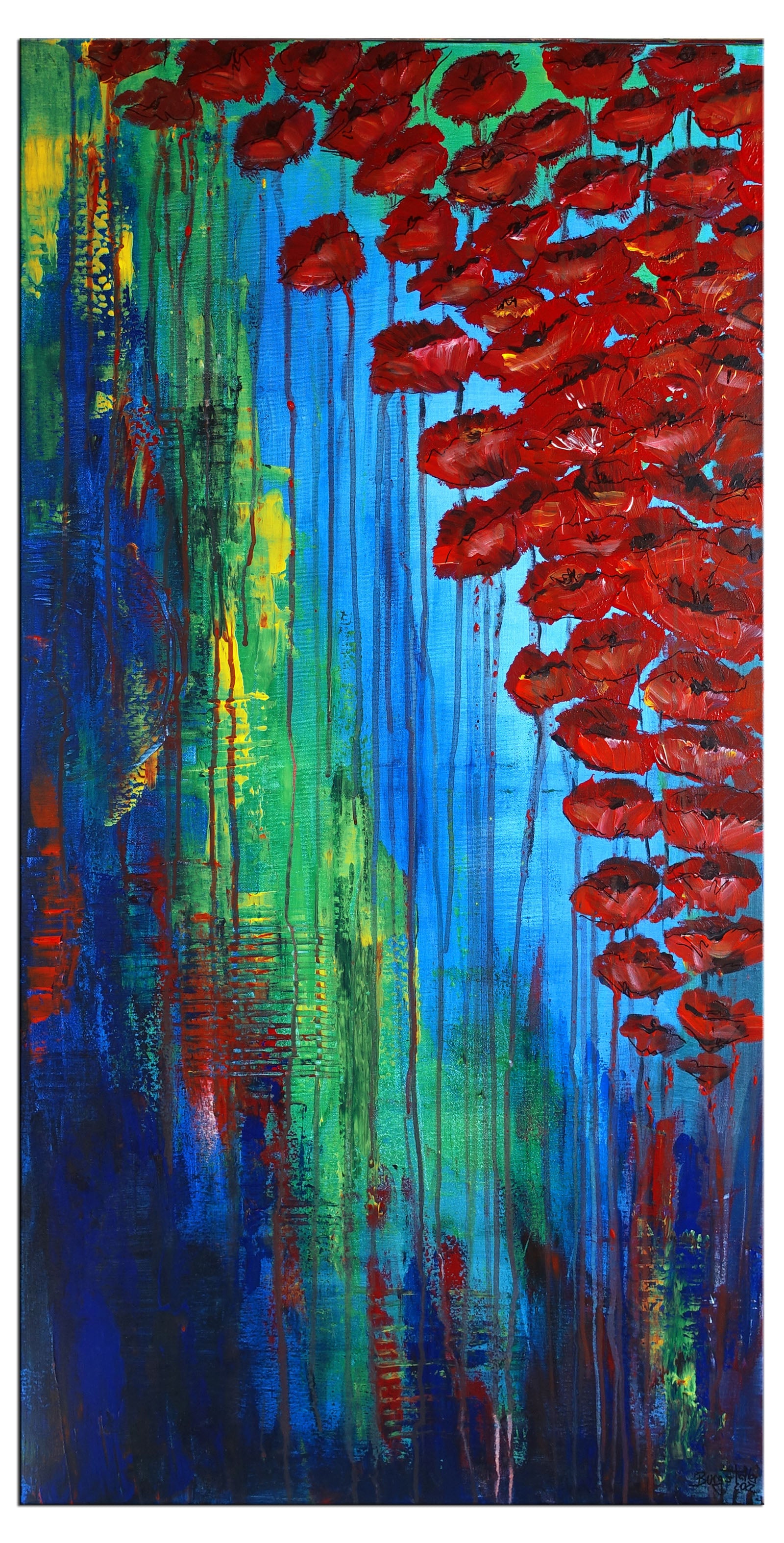 Wasserblüten Blumenmalerei handgemaltes Blumenbild 60x120cm