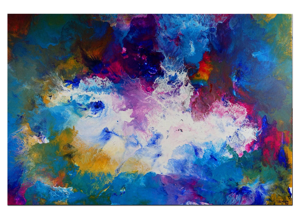 Weisse Taube - abstraktes Wandbild rosa blau, Acrylbild 116x81cm