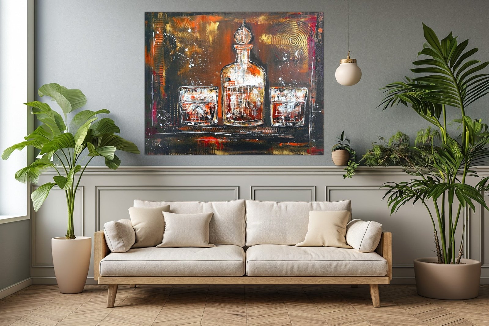 Whiskey Gläser Bild Karaffe - Acrylgemälde Künstlerbild