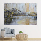 Goldener Bergsee - abstrakte Landschaftsmalerei Acrylgemälde, Wohnzimmerbild