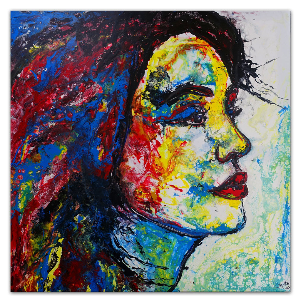 Frauen Gesicht bunt - Wandbild Porträt abstrakt gemalt 100x100cm