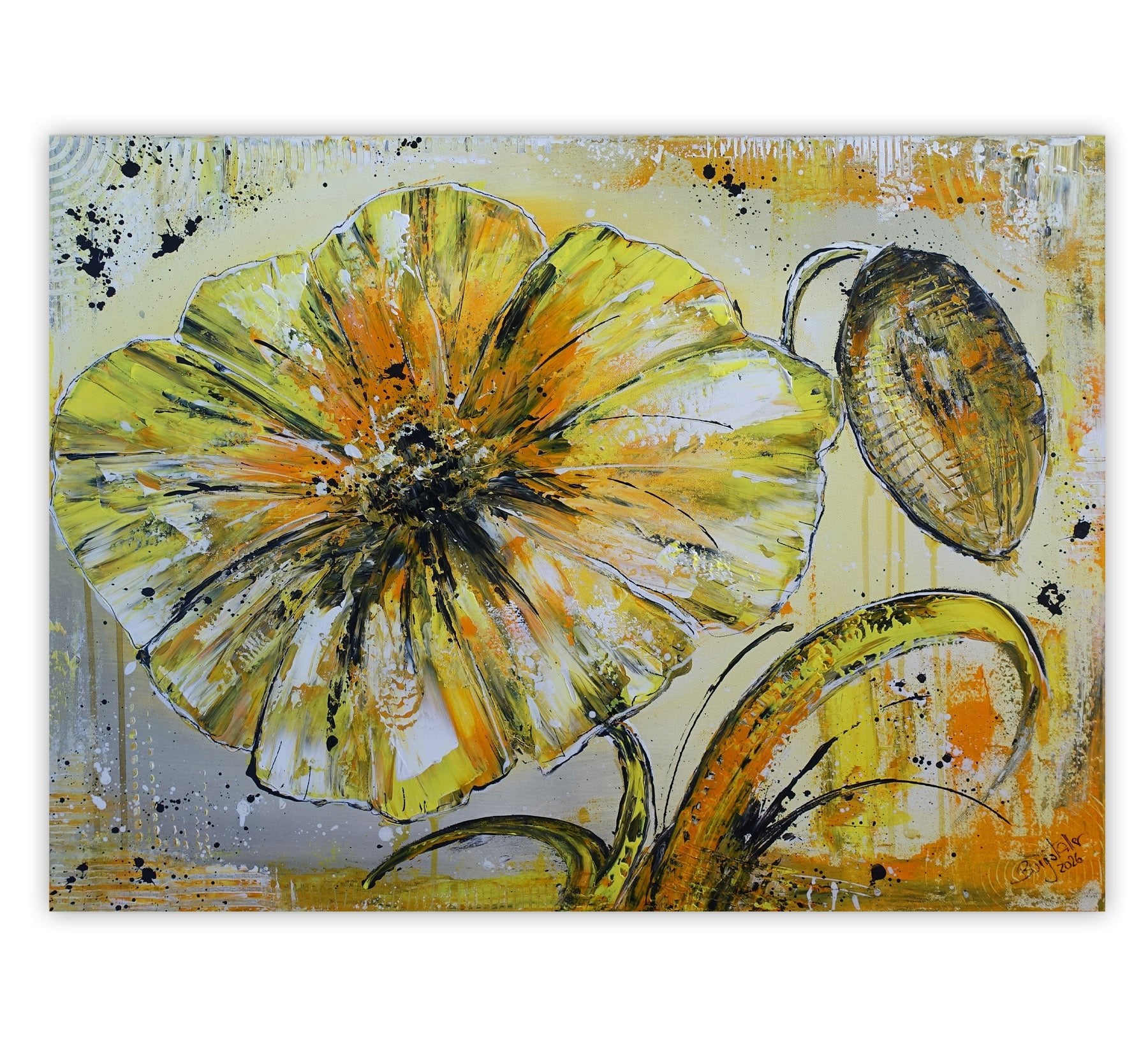 Gelbes Blumen Gemälde & Blumenbild handgemalt Blumenkunst Leinwand
