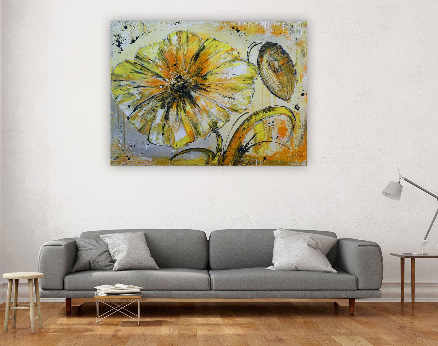 Gelbes Blumen Gemälde & Blumenbild handgemalt
