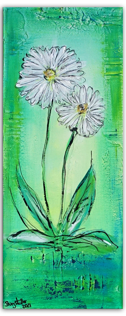 Gänsebluemchen Bild - handgemaltes Blumenbild - Acrylmalerei 20x50cm