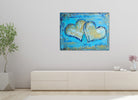 Zwei Herzen hellblau gold Original Gemälde Acrylbild