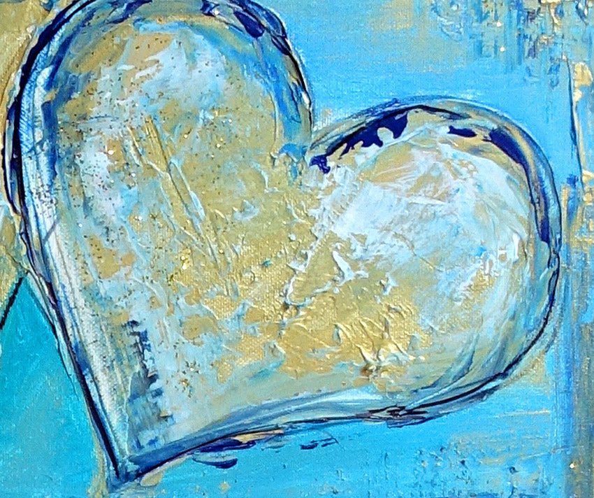 Zwei Herzen hellblau gold Original