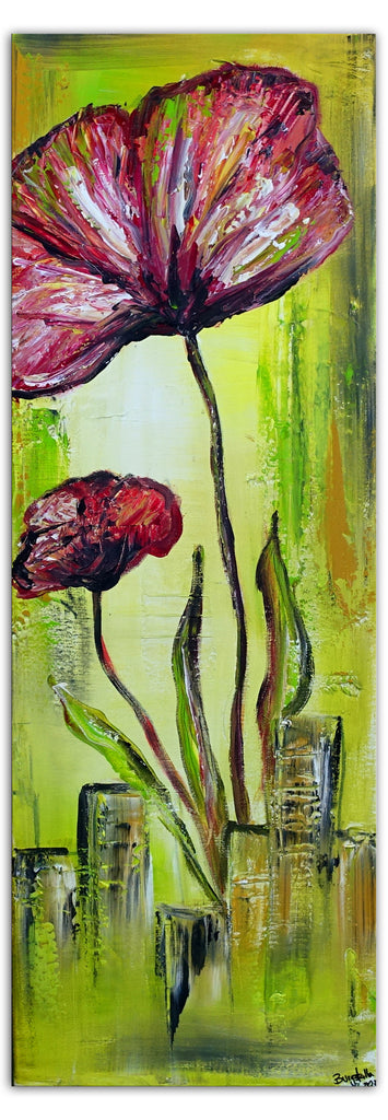 Zwei Mohnblumen - Blumen Malerei Kunst Unikat Acryl 30x90cm