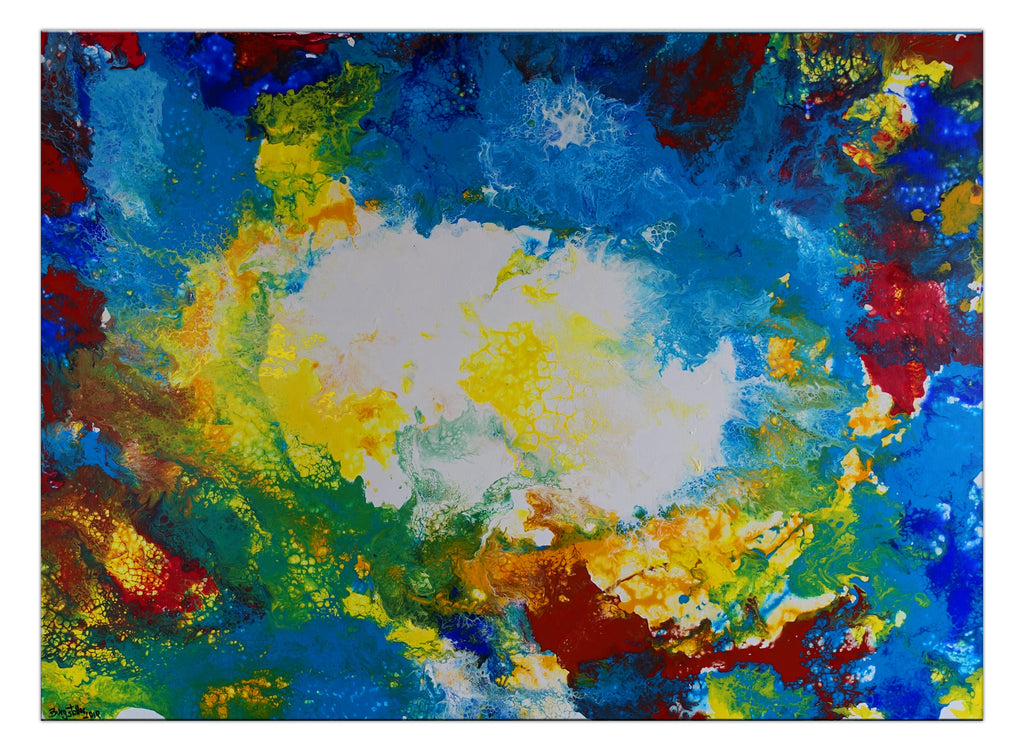 Ursprung - abstrakte Kunst Malerei, Acrylbild blau gelb 70x100cm