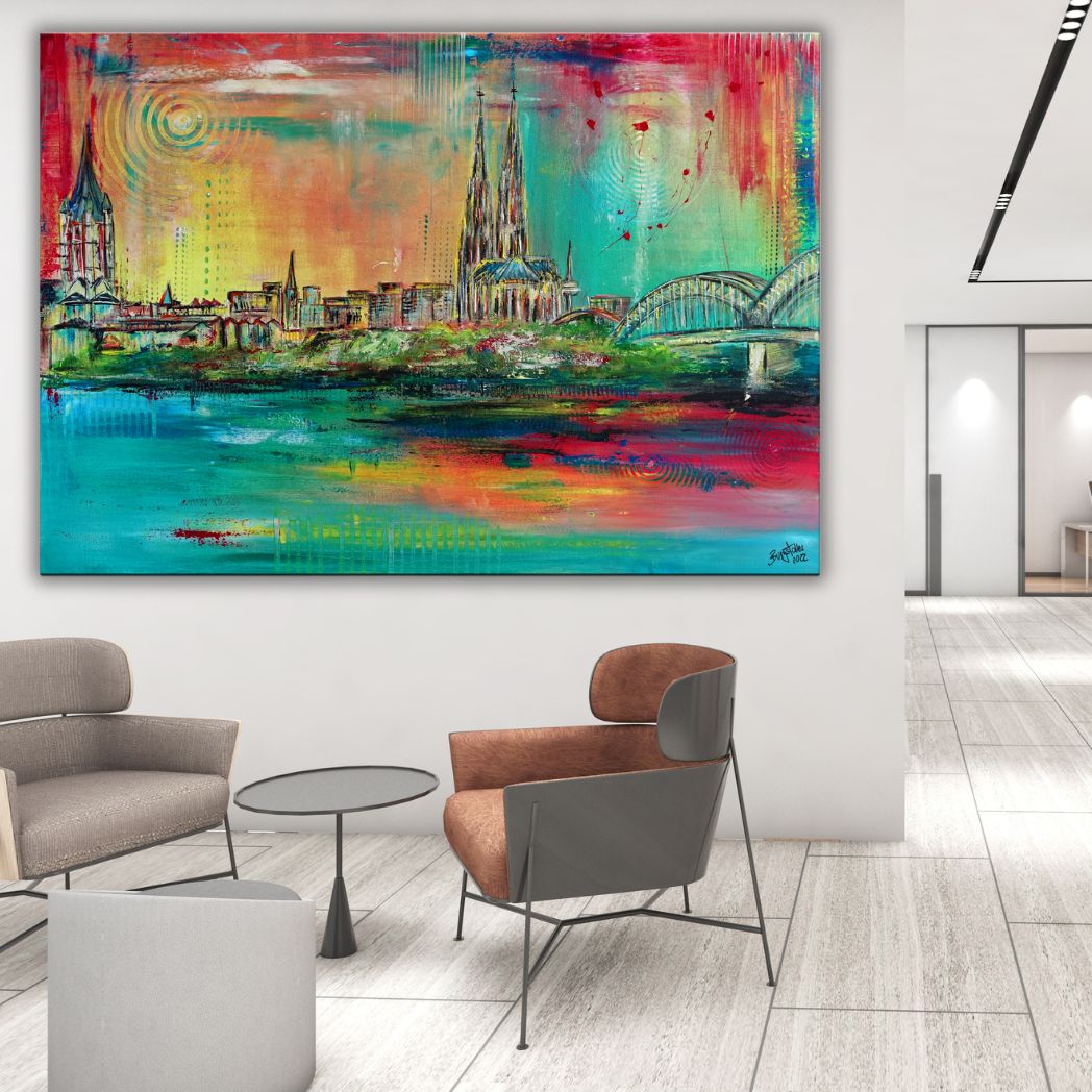 abstrakte Stadtbilder gemalt - Skyline Malerei Gemälde Frankfurt Bonn Düsseldorf Kiel