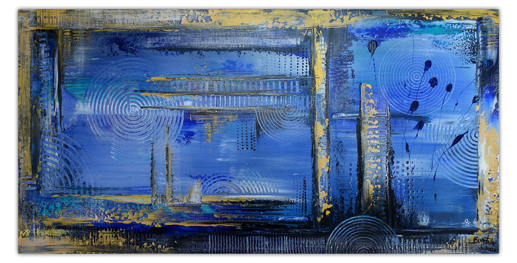 Unterwasser - Leinwandbild blau ocker, abstrakte Malerei 50x100cm