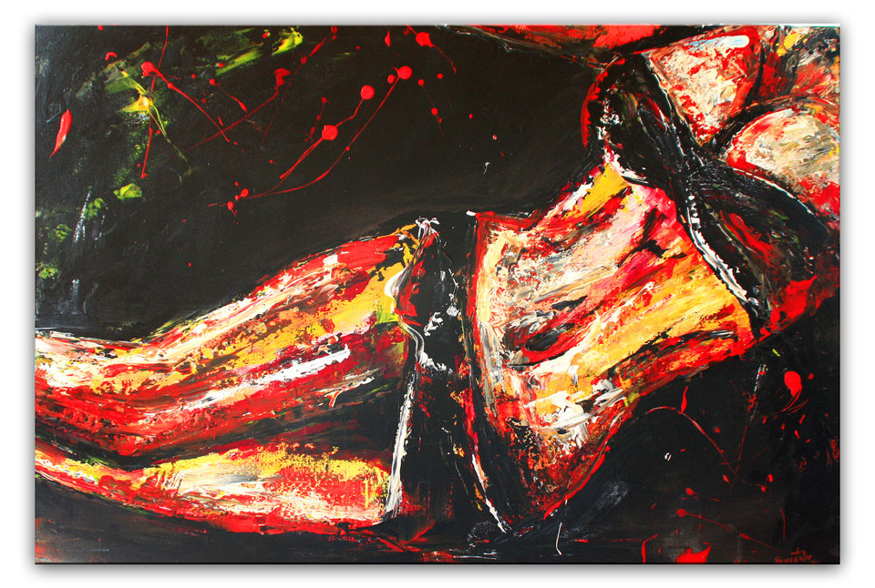 Erotische Malerei Frau Akt rot gelb