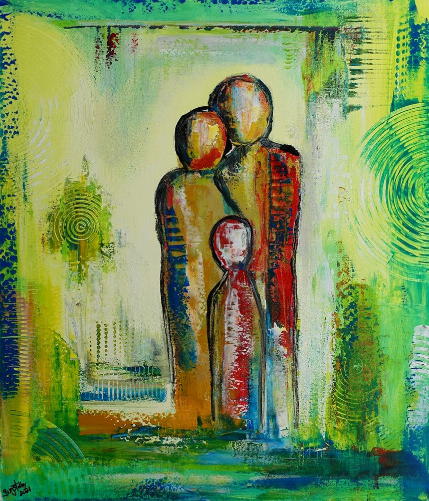 figuerliche gemaelde abstrakte menschen figuren gemalt Familien Trio 60x80.jpg