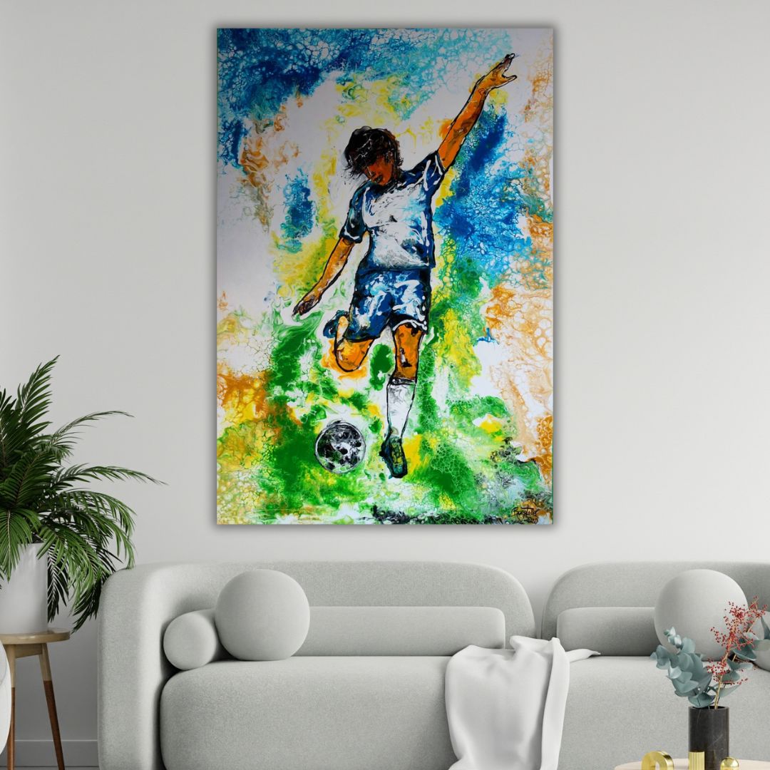 Gemälde Fußball - Sportmalerei Fußballspieler Ballkunst