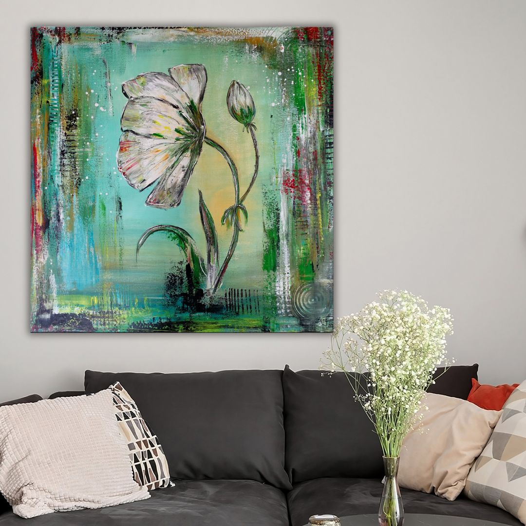 Handgemalte Blumengemälde abstrakt - moderne Blumenmalerei