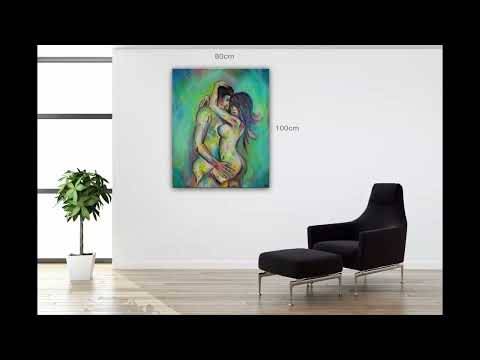 Tenderness - erotisches Kunstbild, moderne Akt Malerei - Liebespaar Erotik Gemälde 80x100
