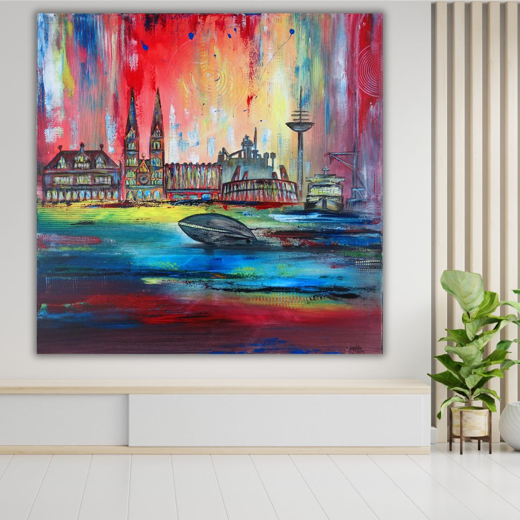 Skylinebilder gemalt abstrakt - Städte Gemälde Dortmund Hannover Bremen Mainz