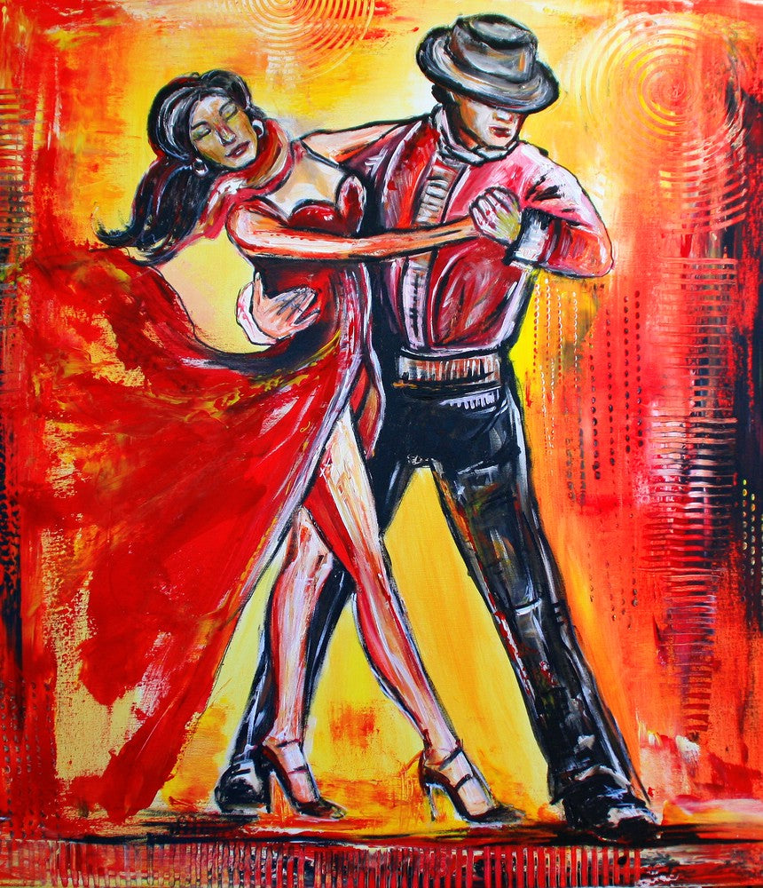 tanzbilder gemalt taenzer malerei acrylbilder tanzpaare   Tänzer Rot Gelb.jpg
